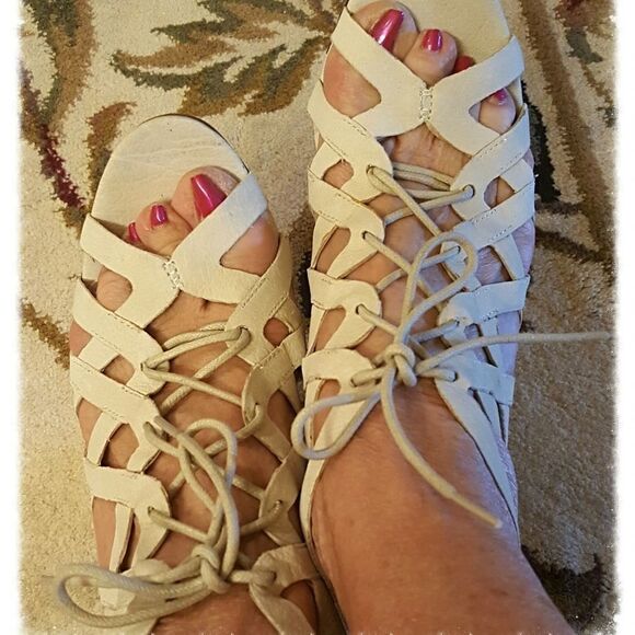 IVORY SUEDE STRAPPY SANDALS - Picture 1 of 6